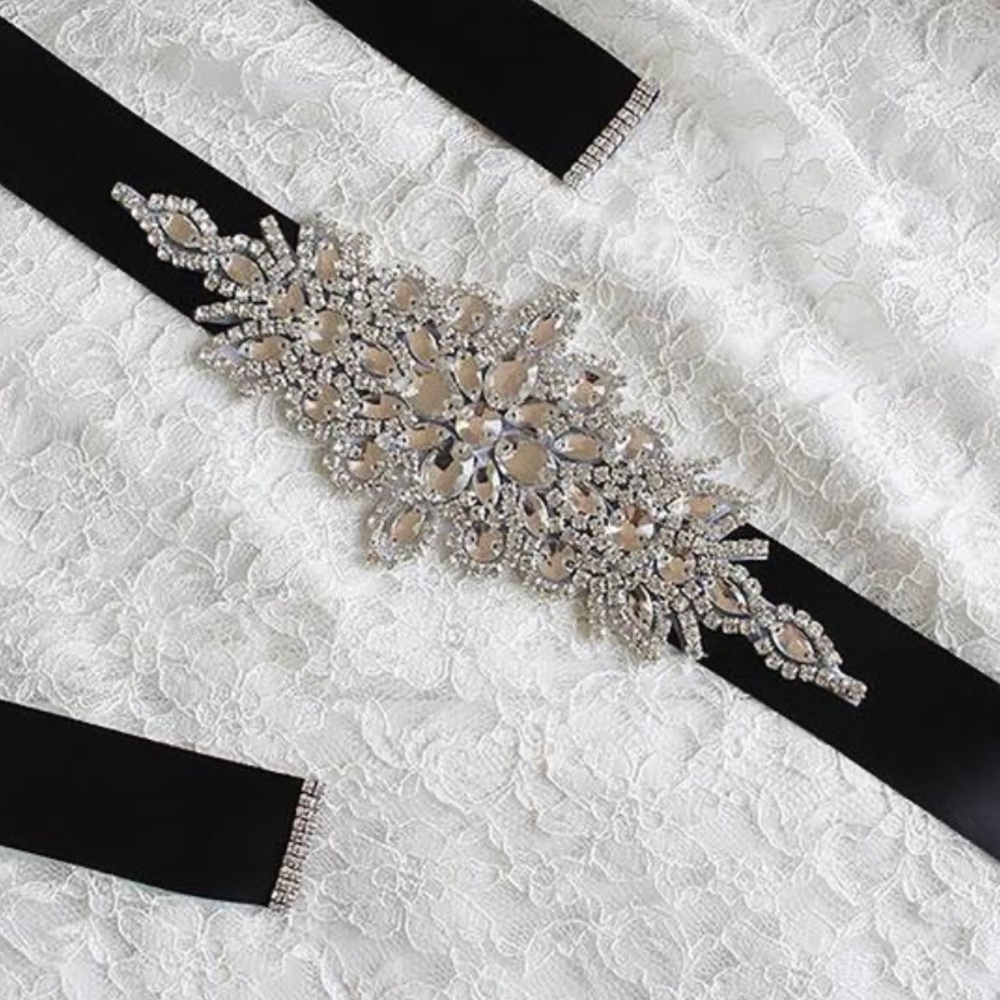 Black satin rhinestone belt